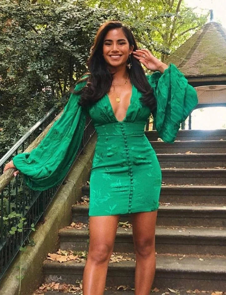 Damen-Minikleid mit Ballonärmeln aus strukturiertem Material-5