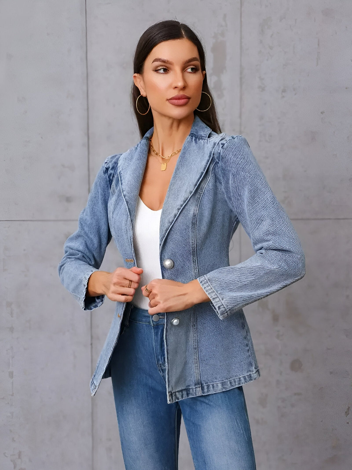 Damen-Jeansjacke Asymmetrisches Design Baumwollmischung-4