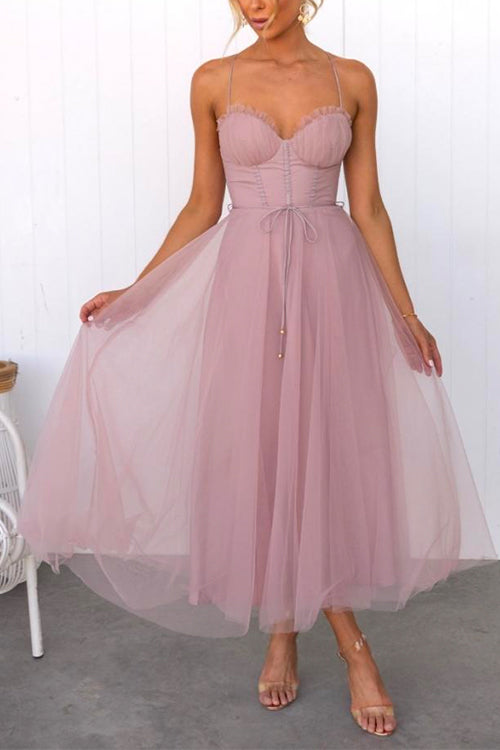 Langes Kleid Damen Mesh Swing mit Hinterer Bindung-2