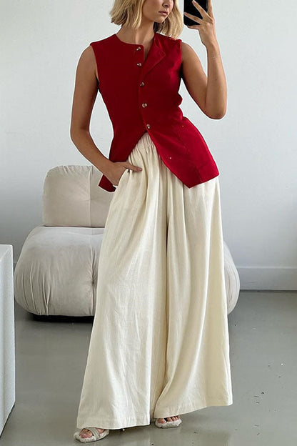 Damen-Leinenhose, Palazzo, mit Elastischem Taillenband, aus Baumwolle-3