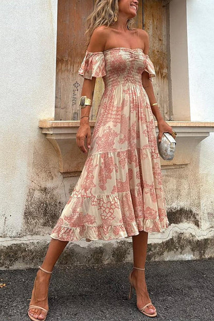 Damen-Kleid, schulterfrei, gerafft, Midi, Baumwolle, Polyester-2