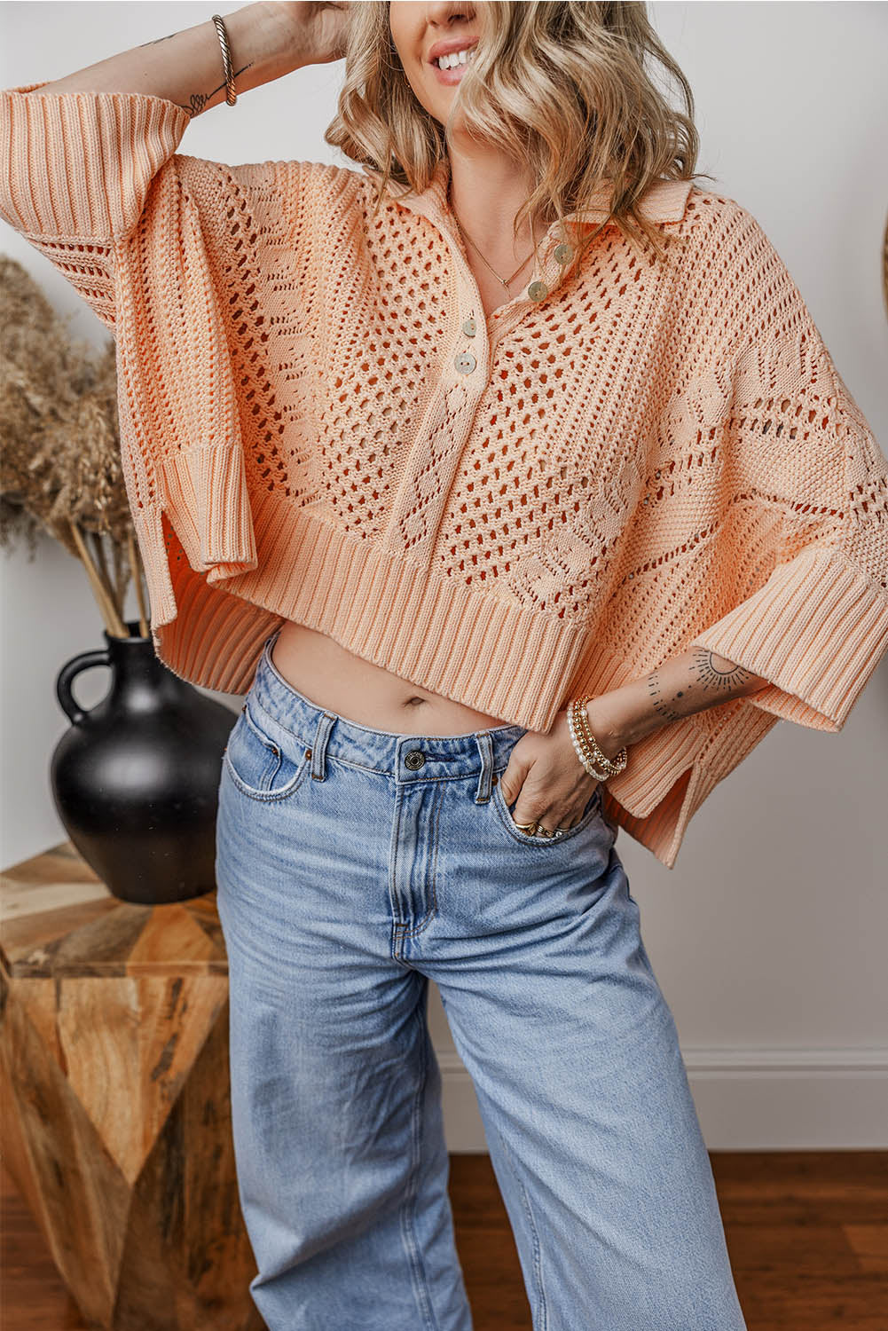 Rosa Strickpullover für Damen mit Hohldesign – leichte und luftige Qualität für entspannte Anlässe 4