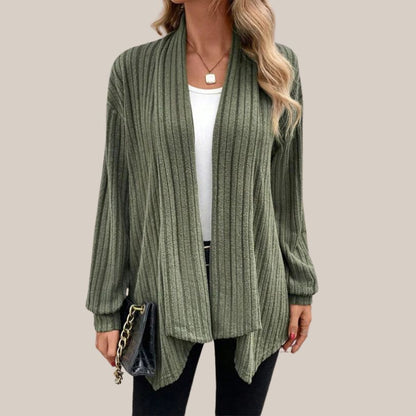 Damen-gerippte Strickjacke, offene Front, Acryl-3