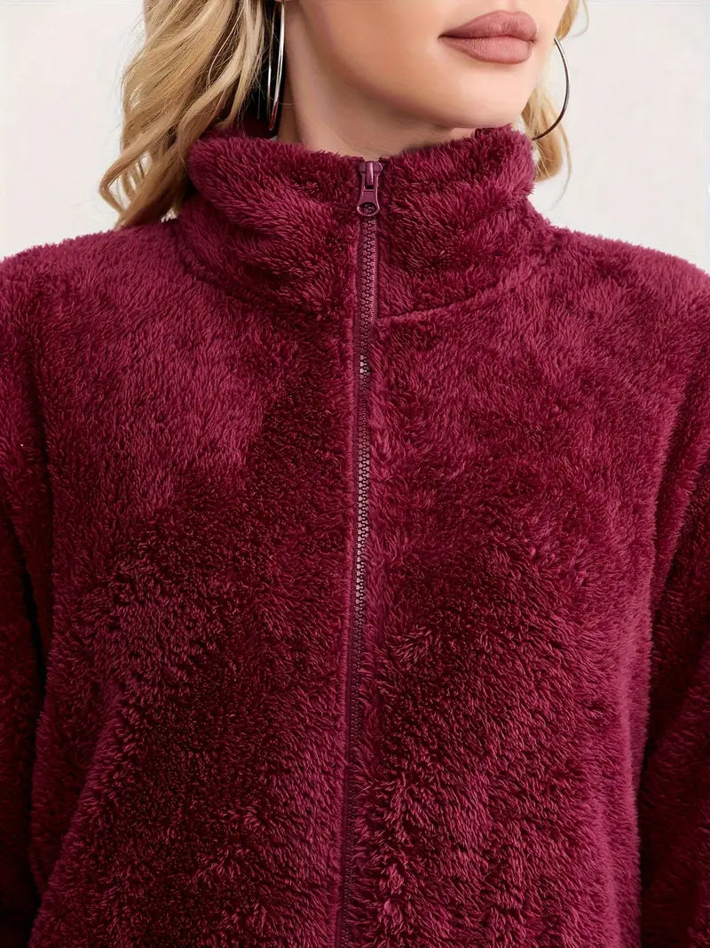 Damenjacke Fleece Eleganter Schnitt Winterjacke-2