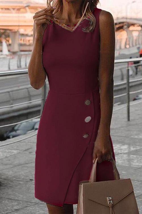 Damen-Bürokleid, ärmellos, mit runde Knöpfe, Polyester und Baumwolle-4