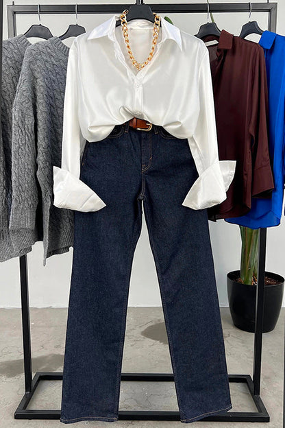 Variant image for Damen Bluse Lange Ärmel Satin Elegant Klassischer Stil-9