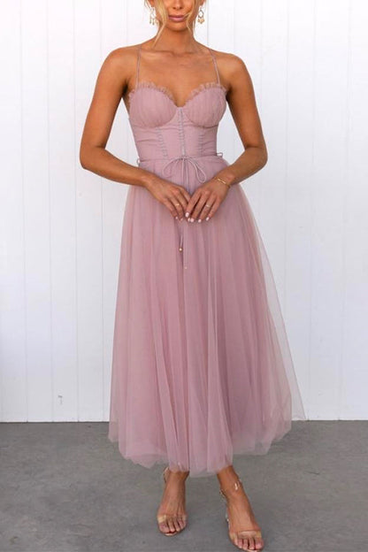 Langes Kleid Damen Mesh Swing mit Hinterer Bindung-3