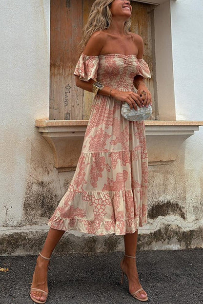 Damen-Kleid, schulterfrei, gerafft, Midi, Baumwolle, Polyester-3