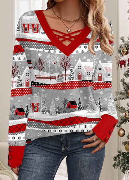 Damenpullover mit V-Ausschnitt, Patchworkmuster, aus weichem Material-4