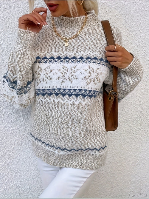Damen-Pullover, Schneeflocken, stehkragen, Kragen, hochwertiges Material-1