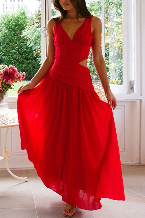 Variant image for Damen-Maxikleid, ausgeschnittenes V-Ausschnitt, ärmellose Baumwolle, Polyester-9