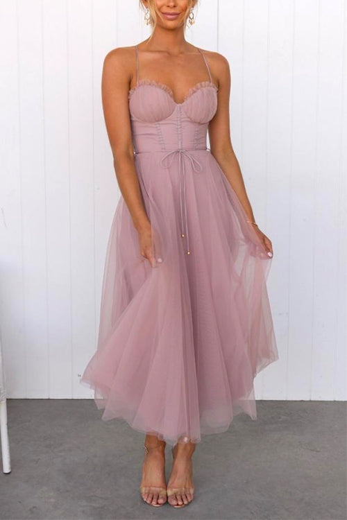 Langes Kleid Damen Mesh Swing mit Hinterer Bindung-4