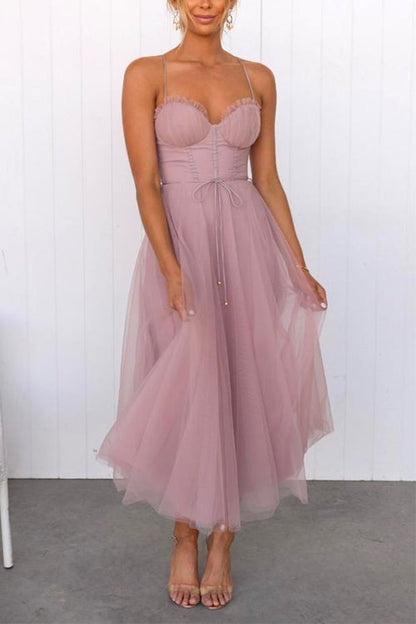 Langes Kleid Damen Mesh Swing mit Hinterer Bindung-4