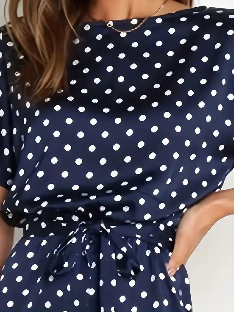 Damen-Jumpsuit Gepunktet Marineblau V-Ausschnitt Leichter Stoff-5