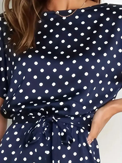 Damen-Jumpsuit Gepunktet Marineblau V-Ausschnitt Leichter Stoff-5