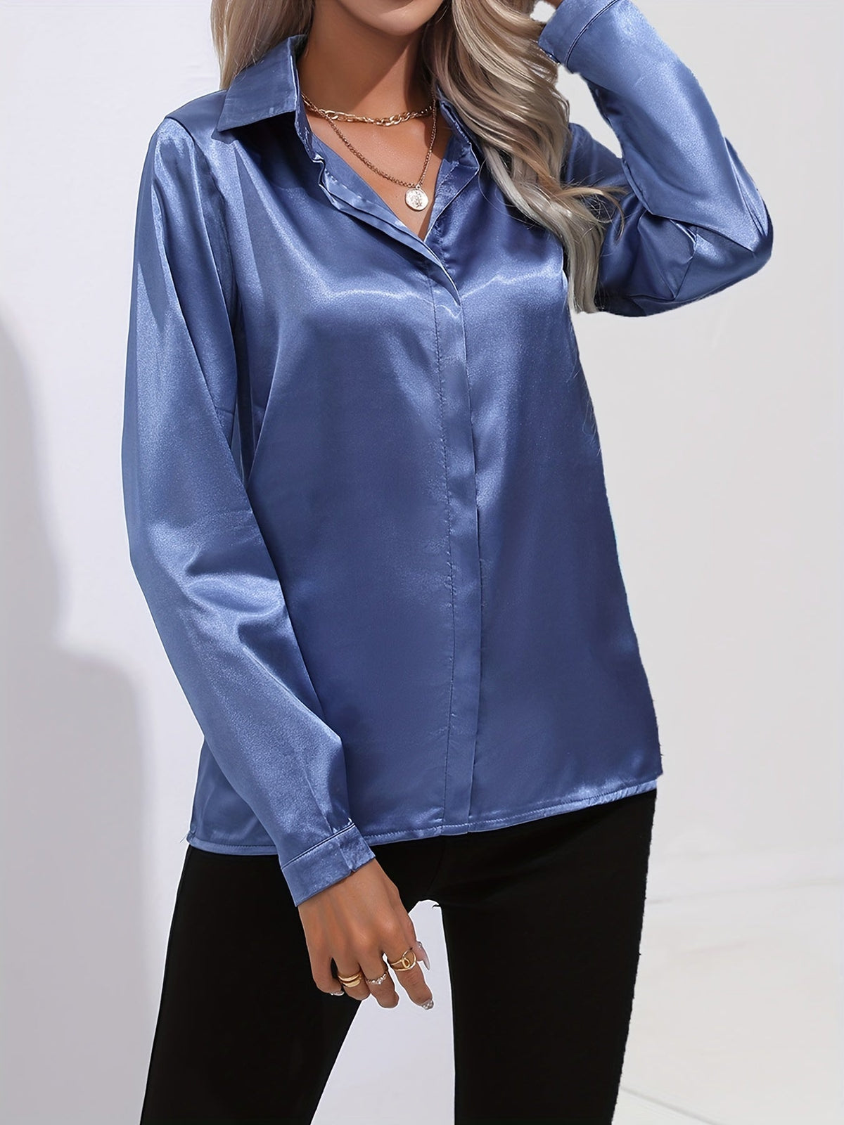 Damen-Satinbluse, elegant, Herbststil, weiche Satinmischung-3
