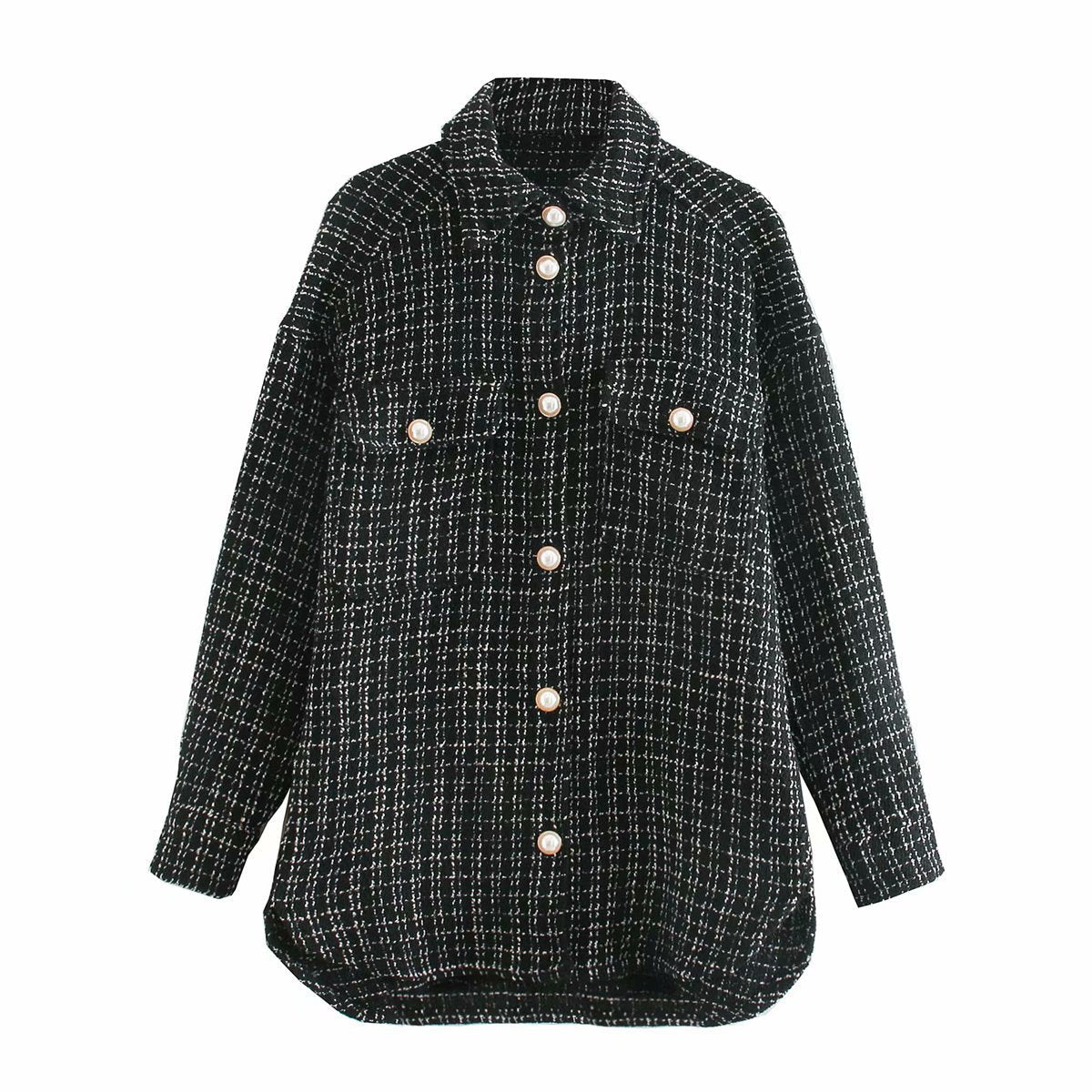 Damenbluse, minimalistisches Design, karierte Knöpfe, 100% Baumwolle-5
