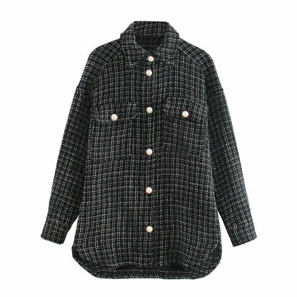 Damenbluse, minimalistisches Design, karierte Knöpfe, 100% Baumwolle-5