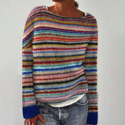 Damen-Langarm-Pullover, Gestreifte Baumwolle, bequem-1