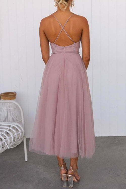 Langes Kleid Damen Mesh Swing mit Hinterer Bindung-5