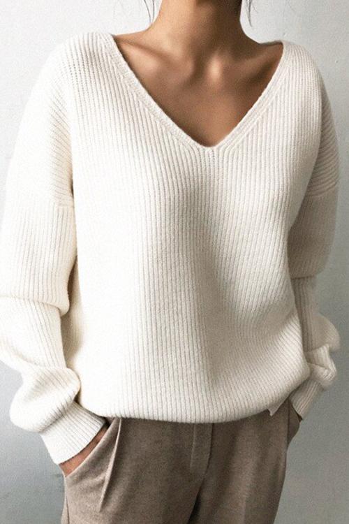 Damen-Strickpullover, unregelmäßiger V-Ausschnitt, weiches Acryl-1