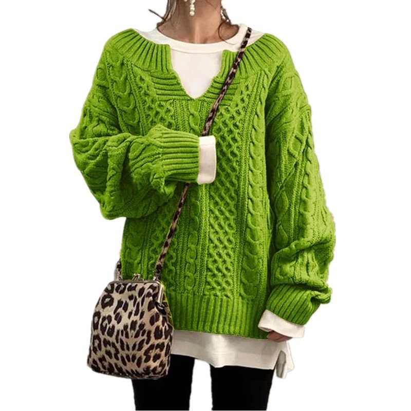 Damen-Strickpullover, oversized V-Ausschnitt, Zopfmuster, weiche Acrylmischung-3