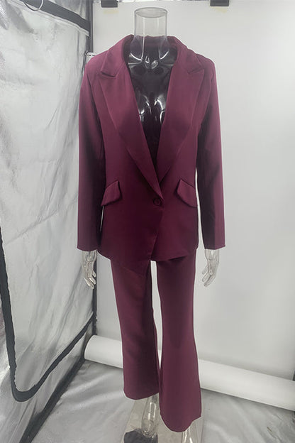 Damen Blazer-Set Ein-Knopf Geradee Hose Baumwolle Polyester-3