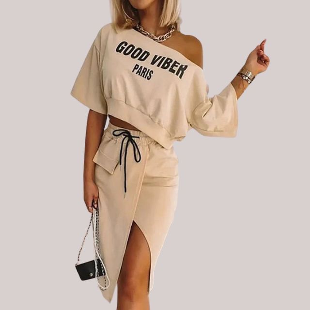 Variant image for Damen Casual-Crop-Top und Rock-Set Weicher Stoff für Sommer-1