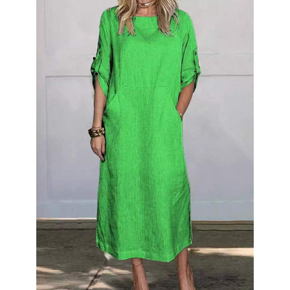 Damen-Freizeitkleid im Choppy-Schnitt, 100% Baumwolle, langärmelig-2
