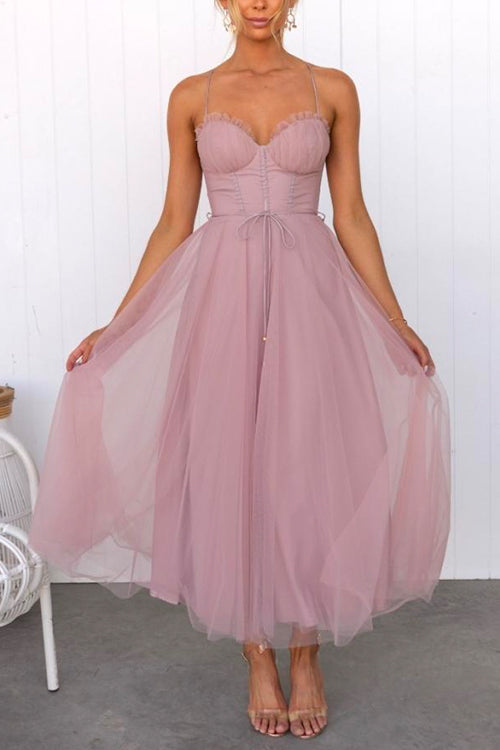 Langes Kleid Damen Mesh Swing mit Hinterer Bindung-6