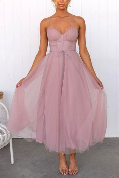 Langes Kleid Damen Mesh Swing mit Hinterer Bindung-6