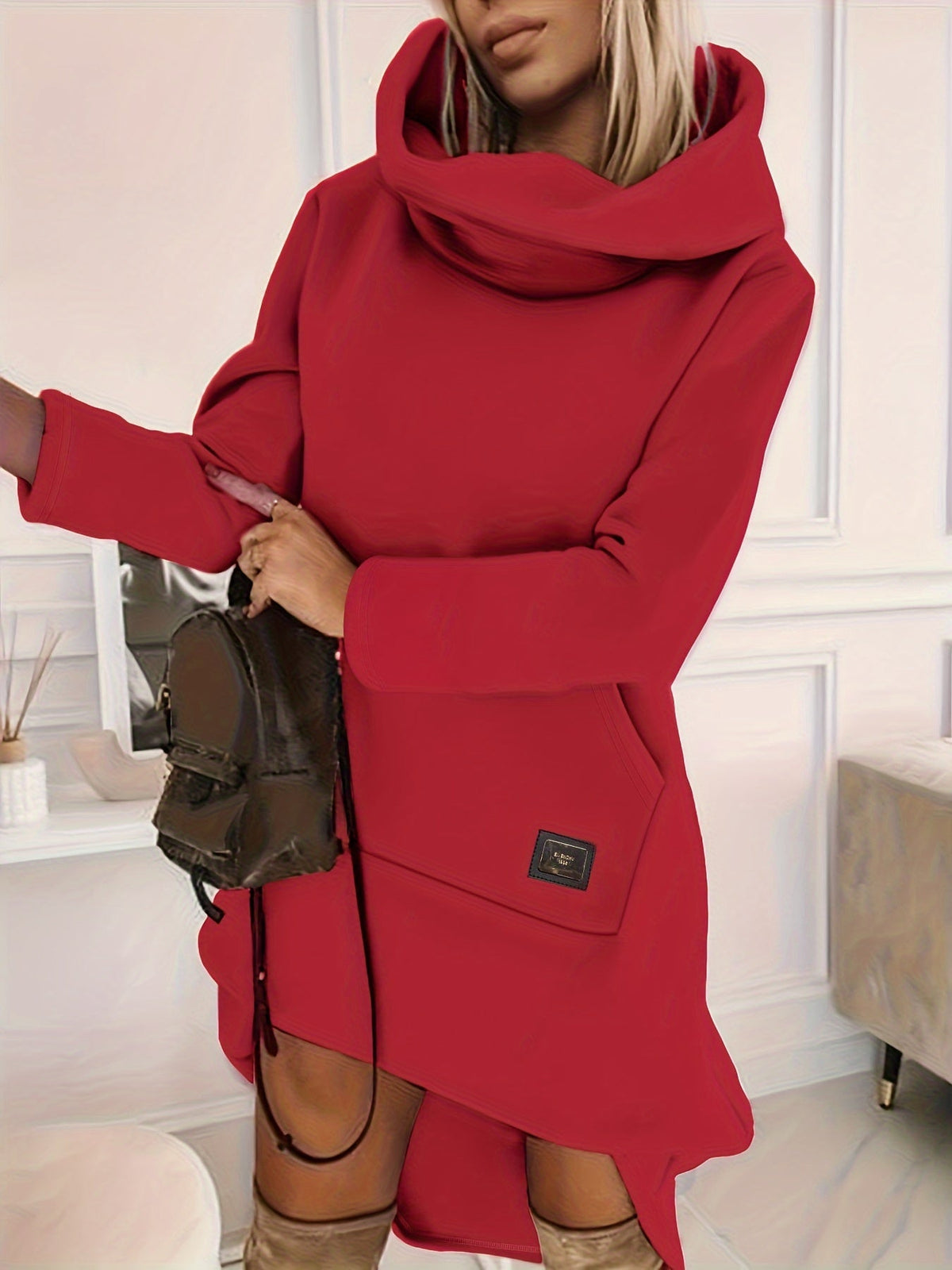 Variantenbild für Damen-Hoodie-Kleid in MIDI-Länge aus 100 % Baumwolle-13