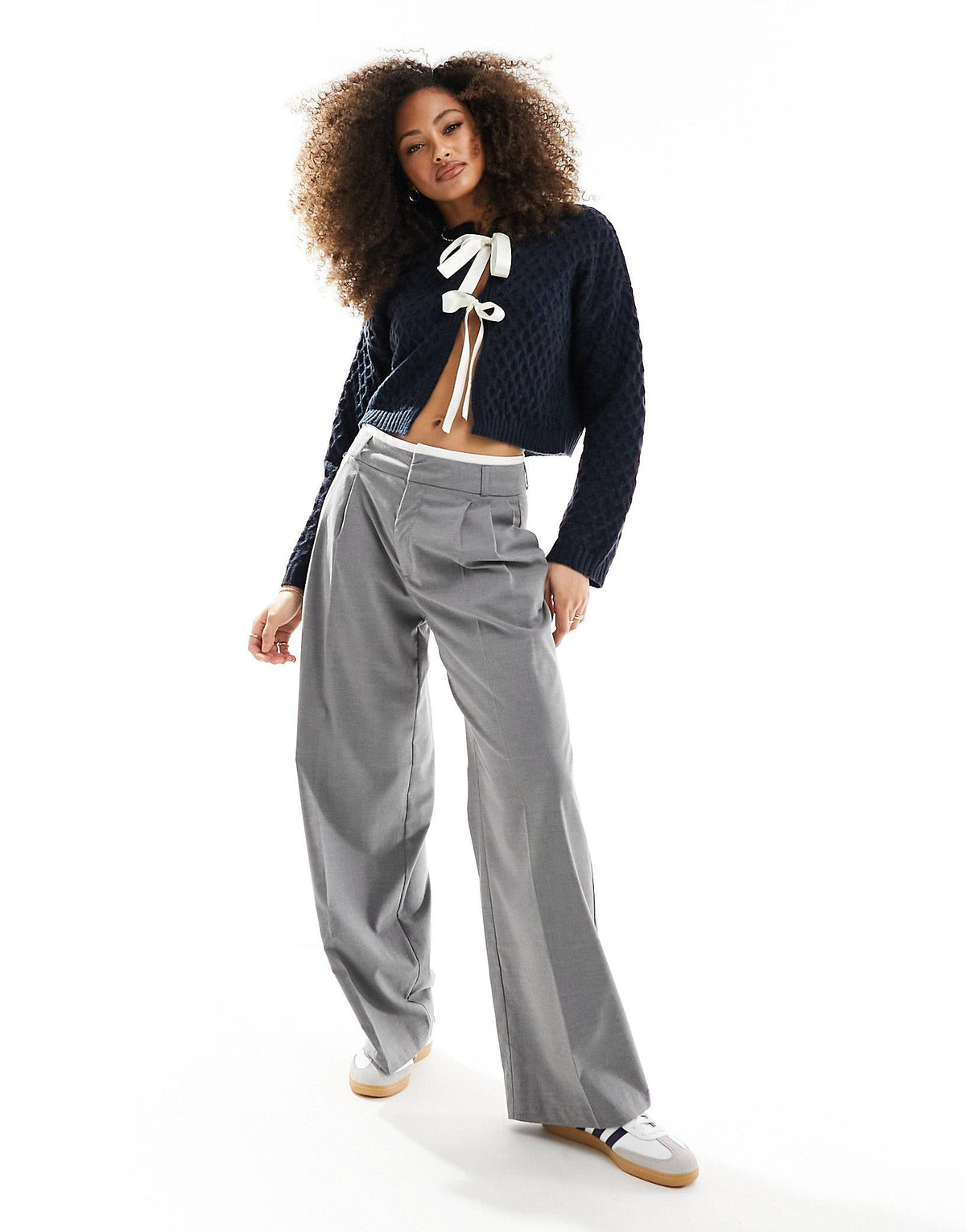 Damen-Cardigan, kurz, Bindegürtel, 100 % Acryl, Kontrastdesign-3