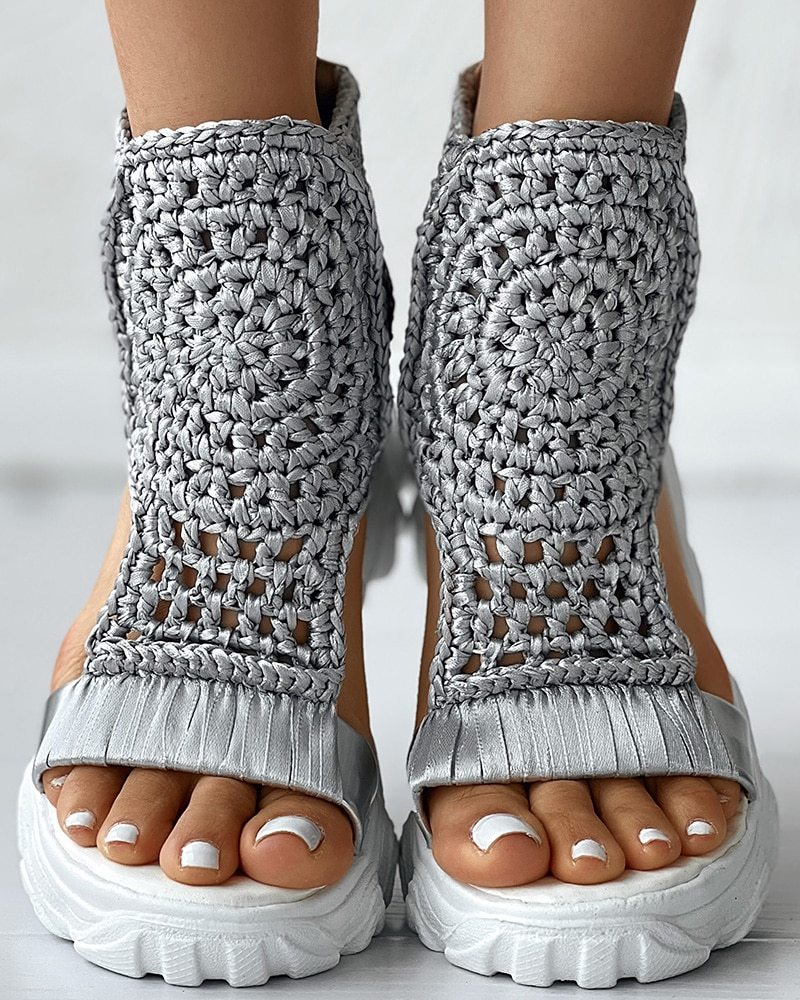 Damen-Flip-Flops, gestrickt, elastisch, Sommersandalen-4