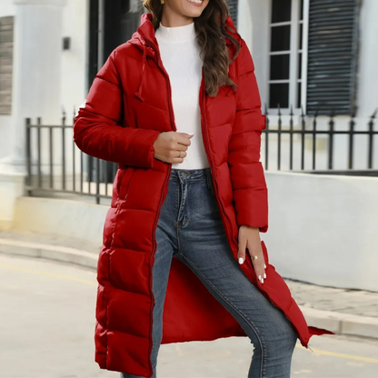 Damen-Lange Winterparka, Modernes Polyester, mit Kapuze-3