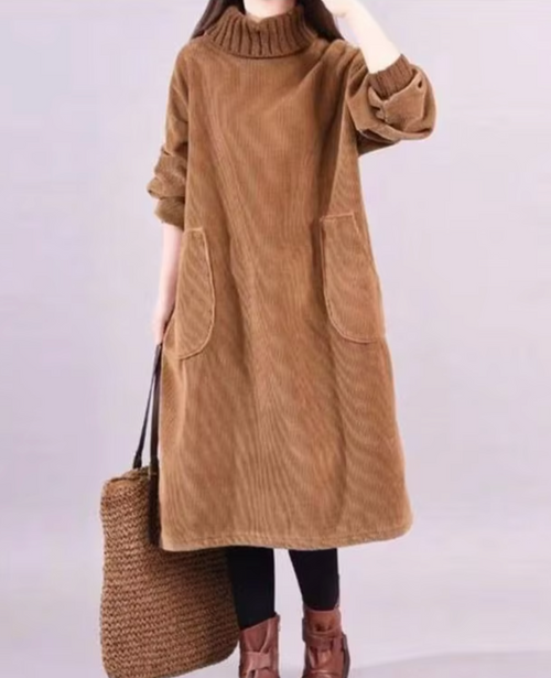 Damen Winterkleid Langarm Hoher Kragen Fleece Plusgröße-1