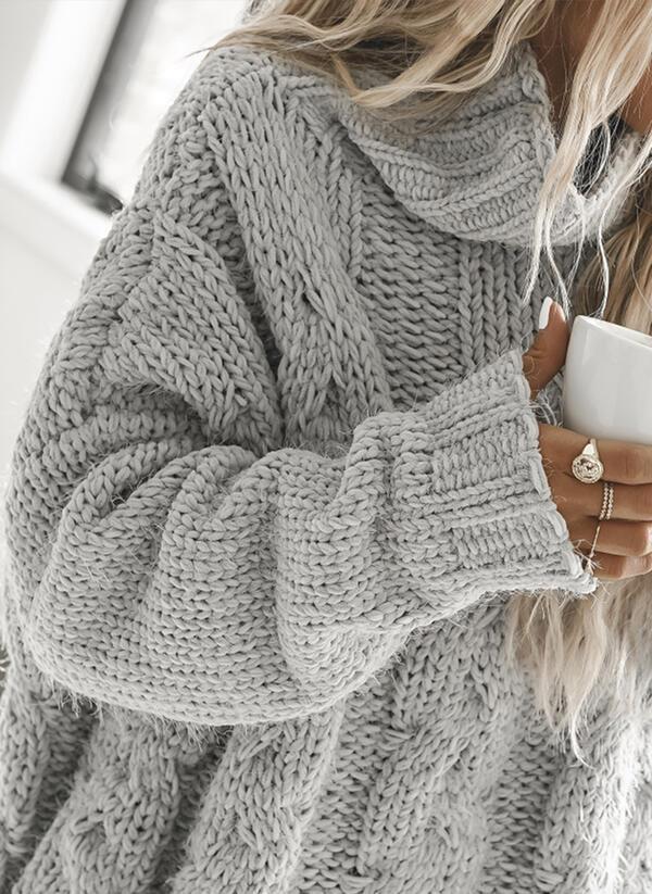 Damen-Strickpullover, hoher Kragen, locker sitzend, Acryl-3