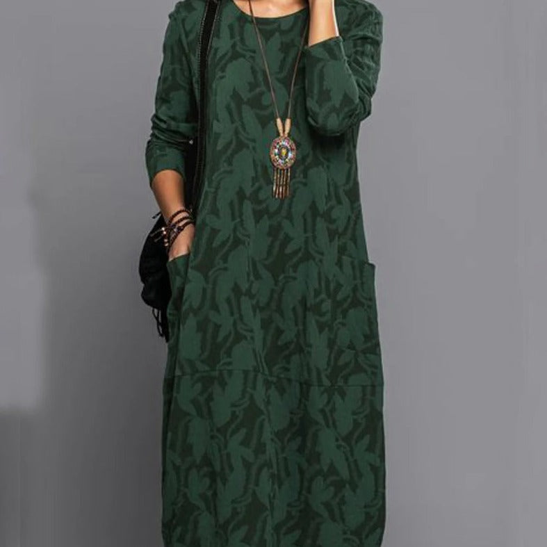 Variant image for Damenkleid Langärmlig Vintage mit Taschen Hochwertiger Stoff-1