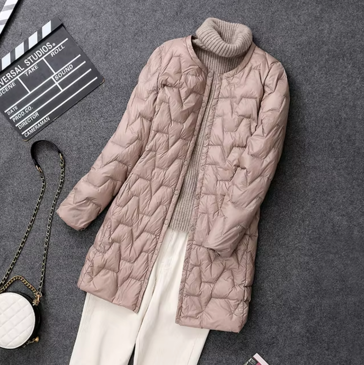 Damenjacke Puffer Mittlere Länge Minimalistisch Polyester-2