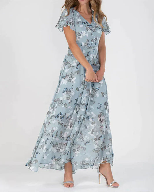 Damenkleid A-Linie Blumenmuster Baumwolle Polyester für Sommerveranstaltungen 1