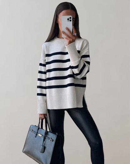 Damen-Strickpullover, oversized, gestreift, dickes Material-3