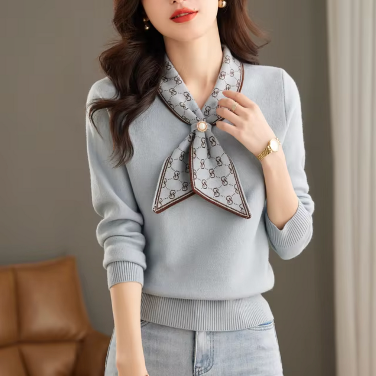 Variant image for Damen-Strickpullover, chunky, weich, lässige Passform, hochwertige Faser-6