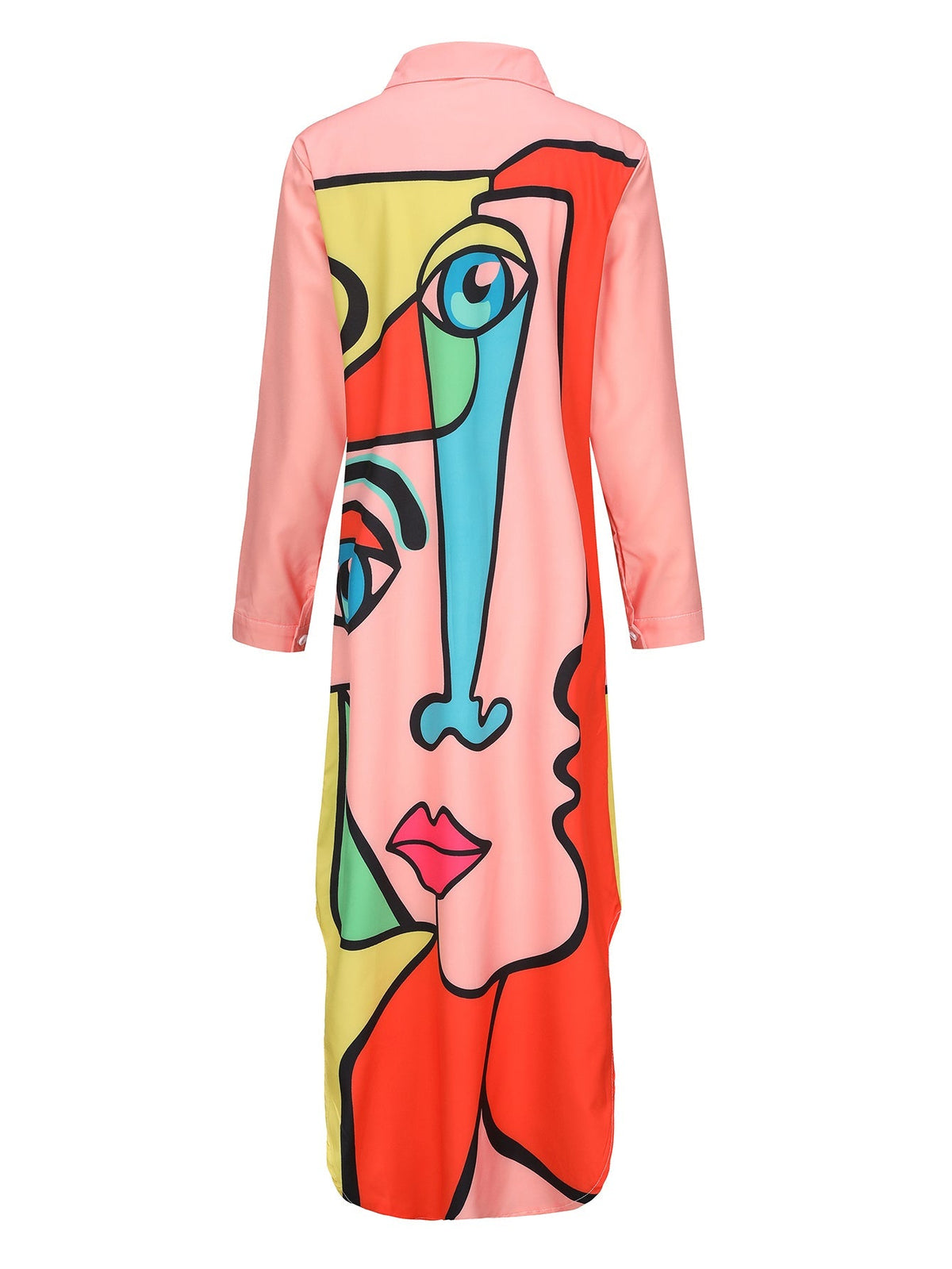 Damen-Kleid, langärmlig, Hemdkragen, Polyester, gemustert-4