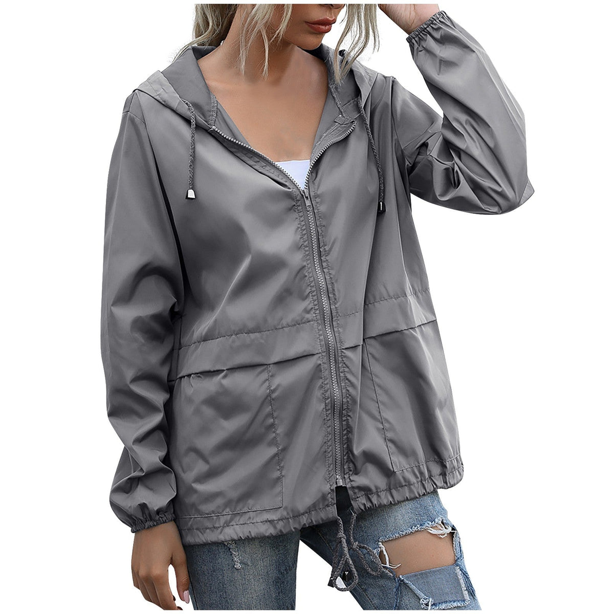 Transparente Damen-Regenjacke mit Kapuze – wasserabweisendes Material und elegantes Design, perfekt für Outdoor-Aktivitäten 7
