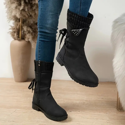 Gefütterte Damen-Winterstiefel, bequem, Kunstleder-3