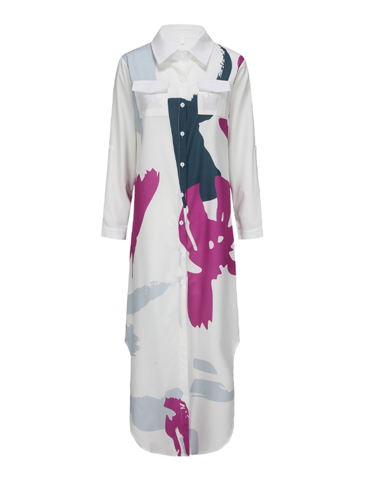 Damen-Kleid, langärmelig, Midi, grafisches Muster, Polyester-3