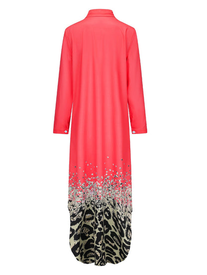 Damen-langes Kleid, Hemdblusen-Stil, Polyester, Leopardenmuster-4