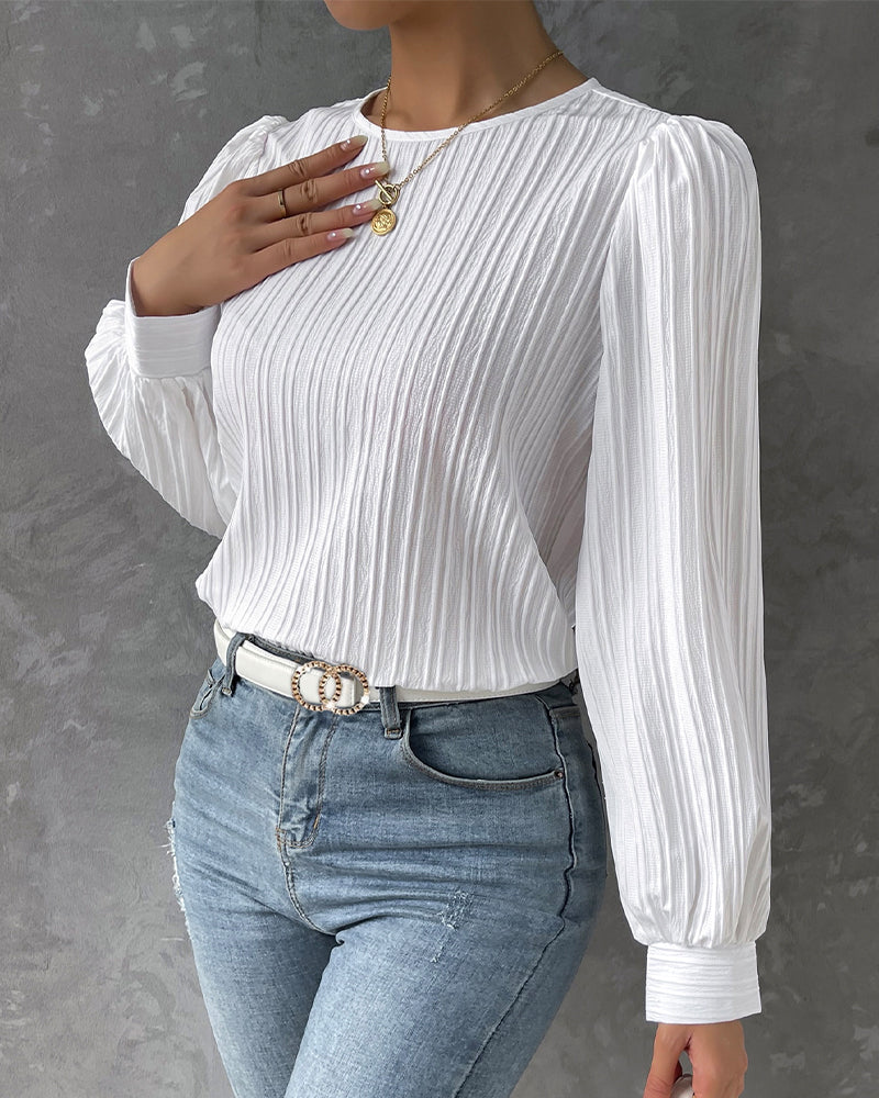 Damen Bluse Langarm Monochrom Atmungsaktives Material-3