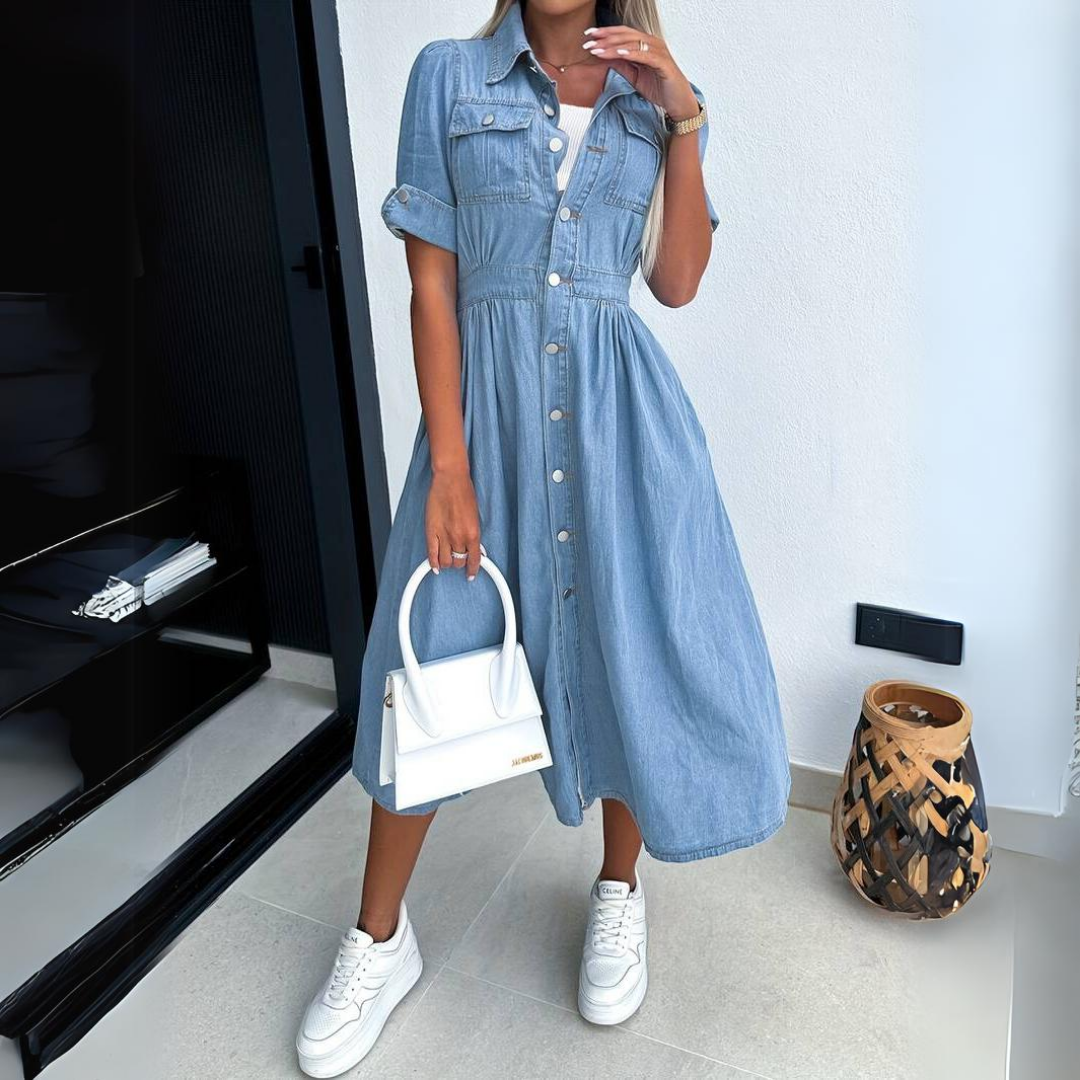 Damen-Midikleid, lockerer Schnitt, hochwertig, Denim 1