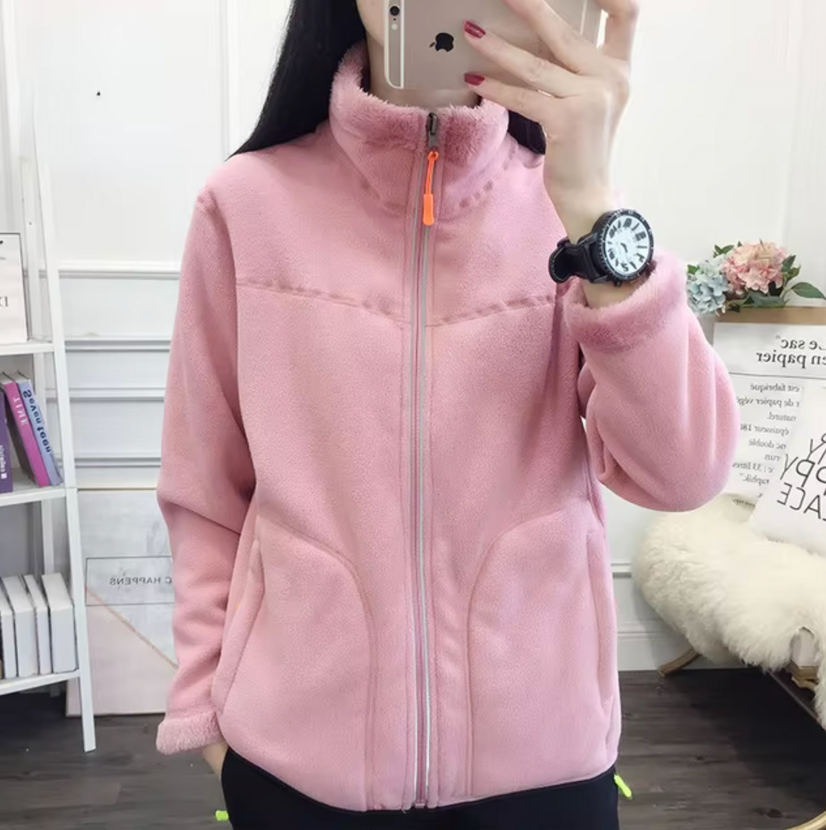 Damen-Fleecejacke, beidseitig, lässiger Schnitt, hochwertig, Fleece-6